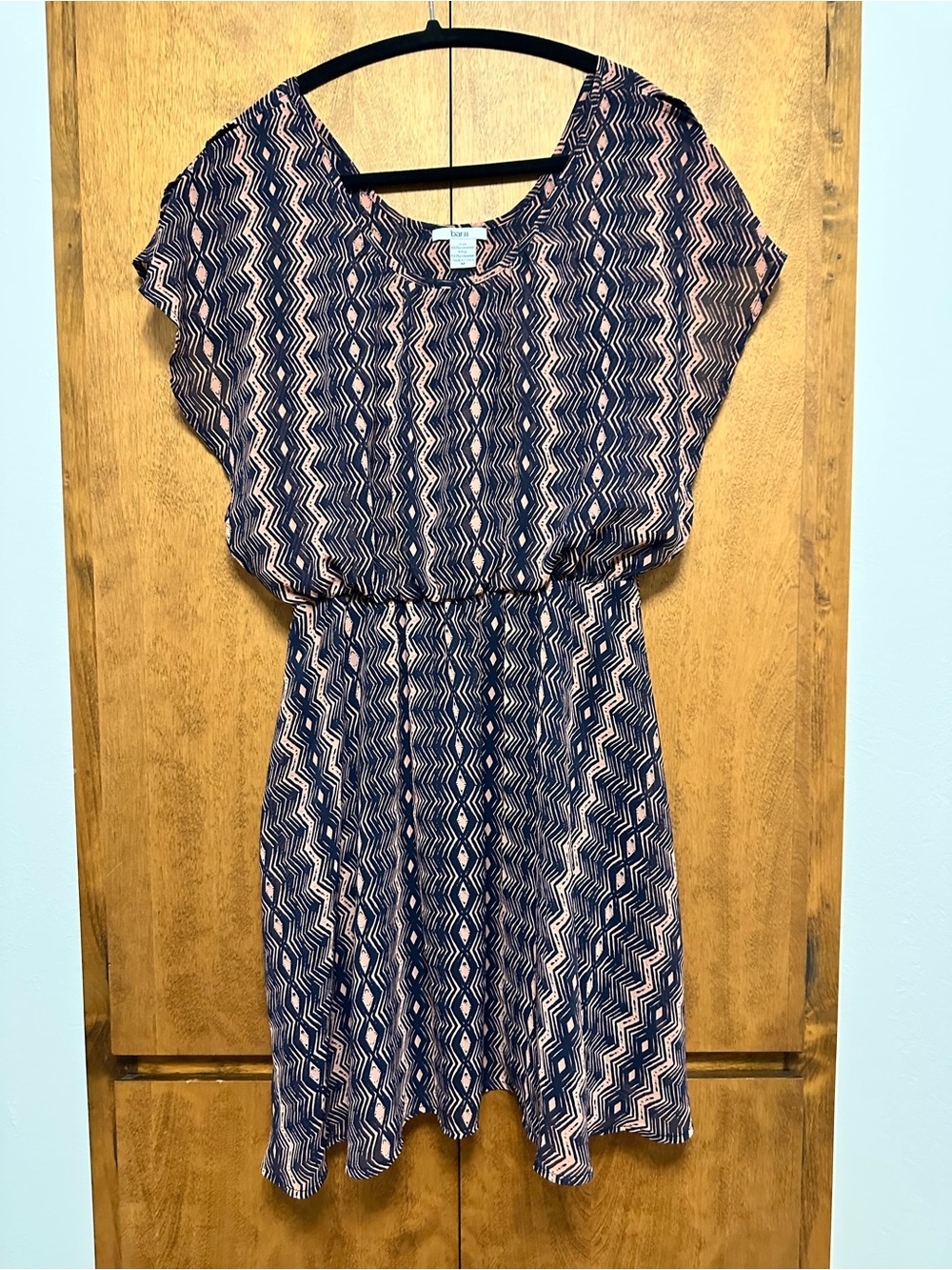 Bar III Navy and Blush Geometric Midi Dress